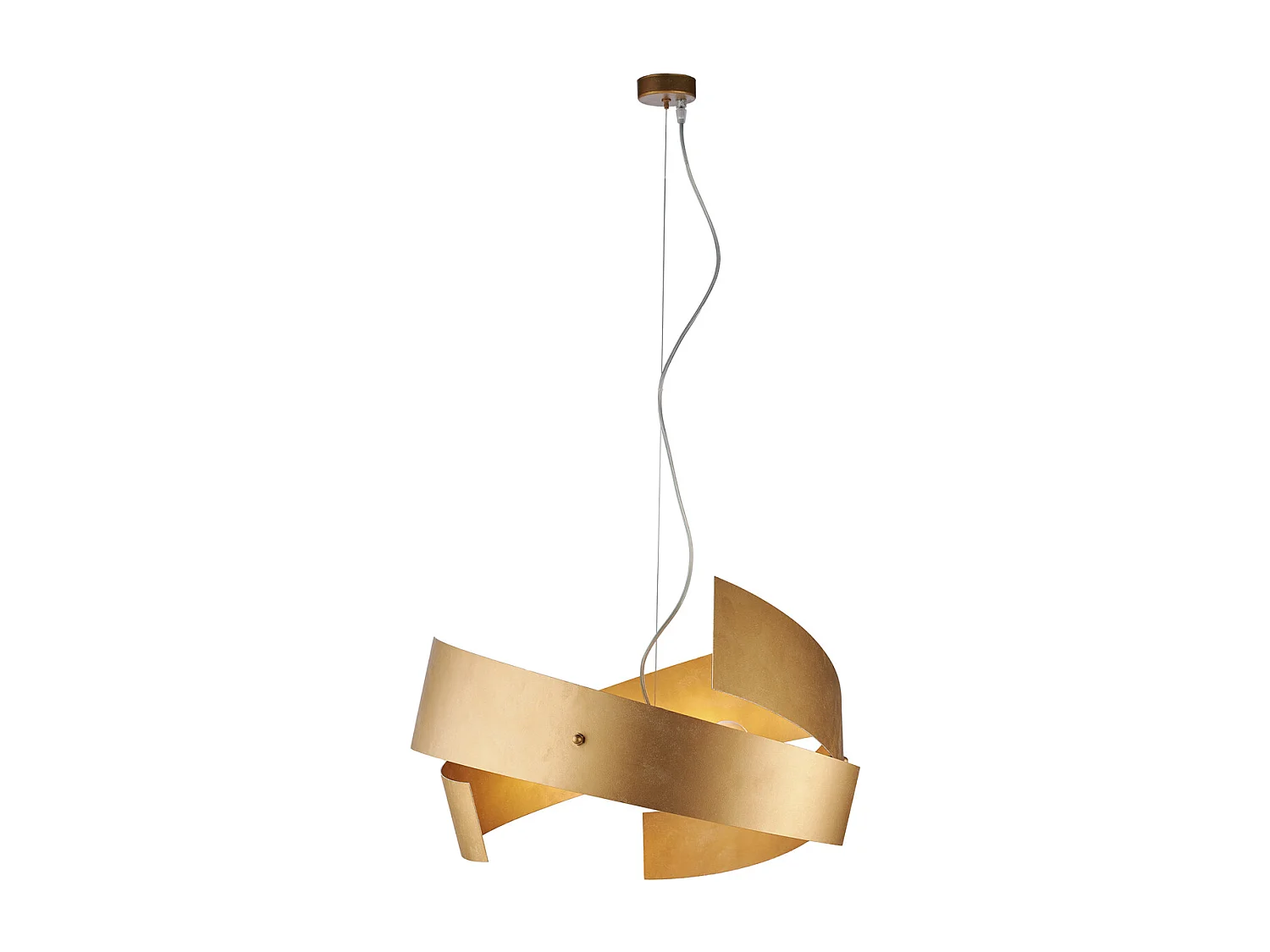 Suspension Elisa fer blanc, découpe laser, déco or antique, câble acier réglable, 3 lumières d.57 cm