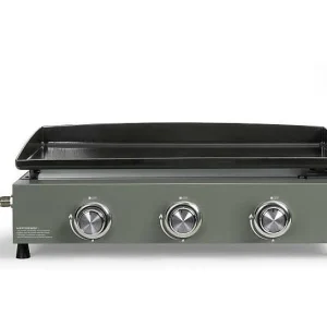Gasplancha LIVOO DOC324 met 3 roestvrijstalen branders 7,5 kW geëmailleerd bakplaat 62×34,5 cm Groen/Zwart