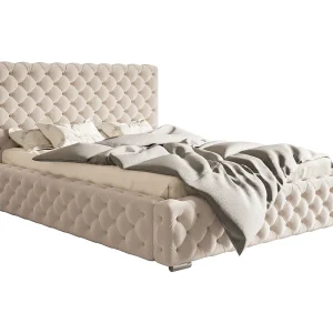 Emporius tweepersoonsbed 200×200 cm Adonis – glamourstijl, gestoffeerd bed, bed Beige (Amor Velvet 4304)