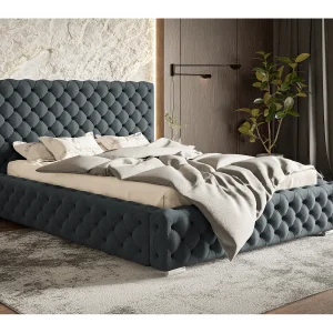 Emporius tweepersoonsbed 180×200 cm Adonis – glamourstijl, gestoffeerd bed, bed Donkergrijs (Jasmine 96)