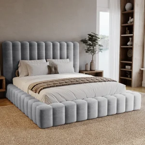 Emporius Gestoffeerd bed 140×200 cm Elise – bed 140 x 200 met opbergruimte, fluwelen Lichtgrijs (Ikoo 19)