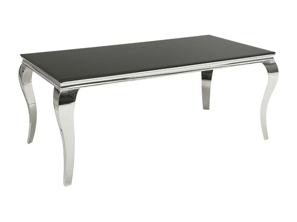 Eettafel VELENA 180 cm - Zwart glazen blad en gepolijst zilveren stalen structuur