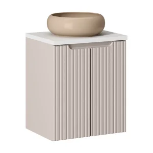 Ensemble VANO kasjmier en wit 50cm: onderkast met kastjes + blad voor wasbak + ronde cappuccino opzetwasbak