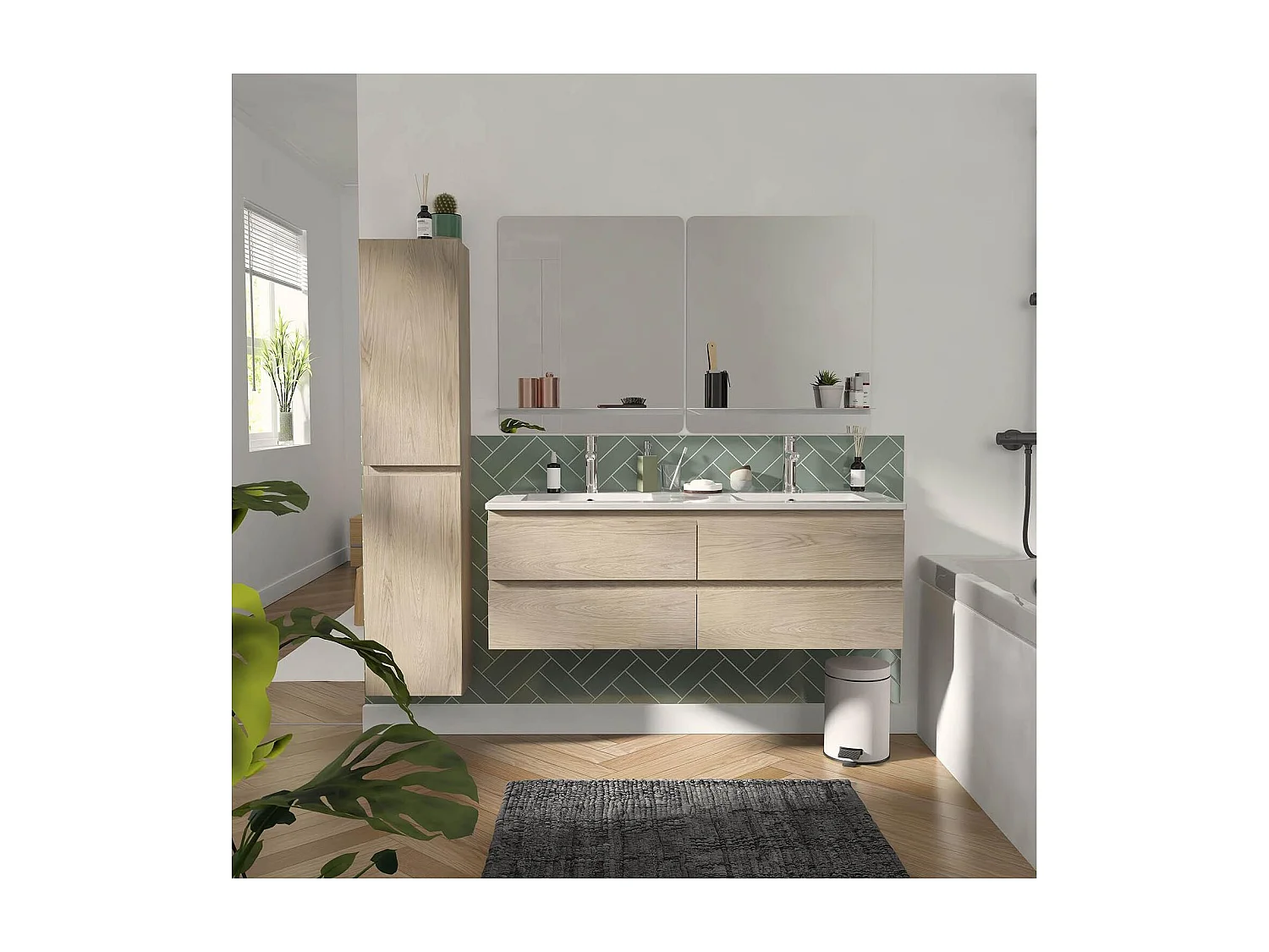 Dubbele wastafelmeubel + wastafel + spiegel + SORRENTO kolom