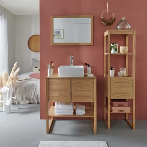 ATOLL 70 cm enkele wastafelmeubel + wastafel + spiegel + hoge kast
