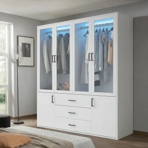 Elegant en Functioneel Kledingkast met LED-verlichting – 6 Deuren en 3 Laden – 160 x 51,8 x 182 cm Elegant en Functioneel Kledingkast met LED-verlichting – 6 Deuren en 3 Laden – 160 x 51,8 x 182 cm