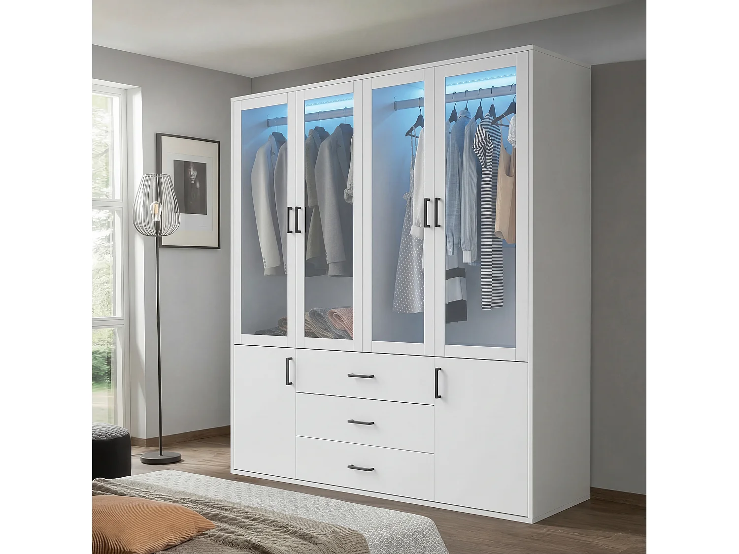 Elegant en Functioneel Kledingkast met LED-verlichting - 6 Deuren en 3 Laden - 160 x 51,8 x 182 cm