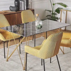 Eettafel KENTON Zwart marmer 140 cm 80 cm Veiligheidsglas