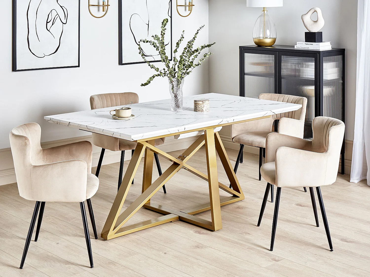 Eettafel uitschuifbaar MAXIMUS Wit marmer 160/200 cm 90 cm