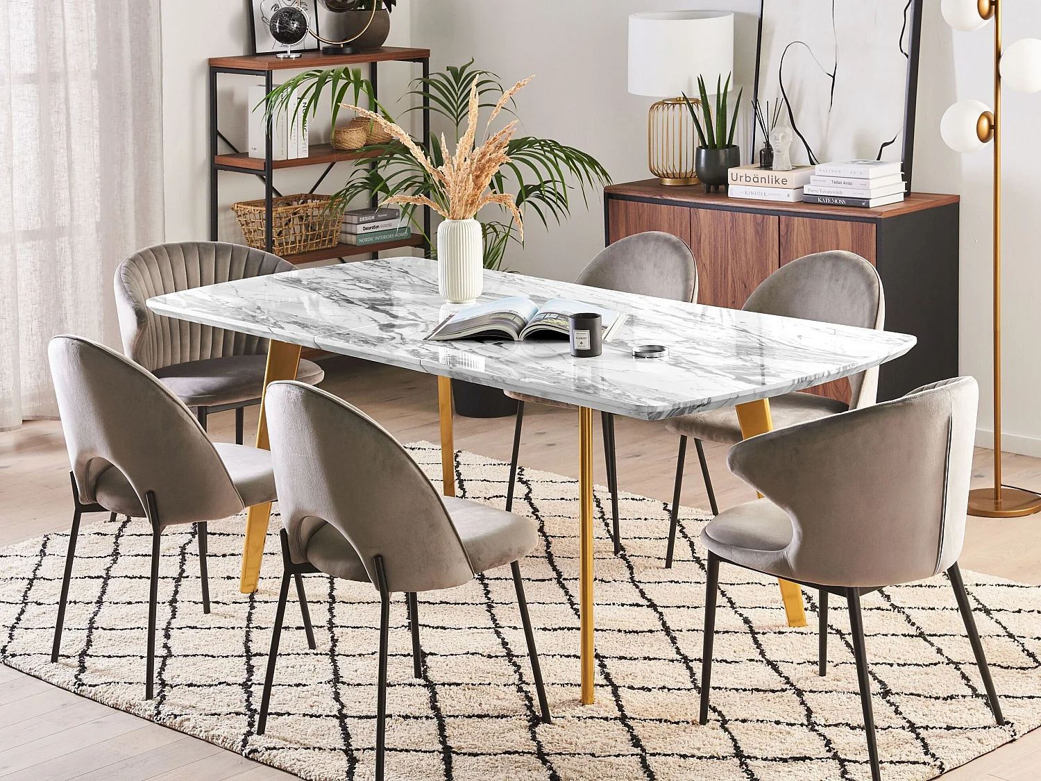 Eettafel uitschuifbaar MOSBY Wit/goud 160/200 cm 90 cm