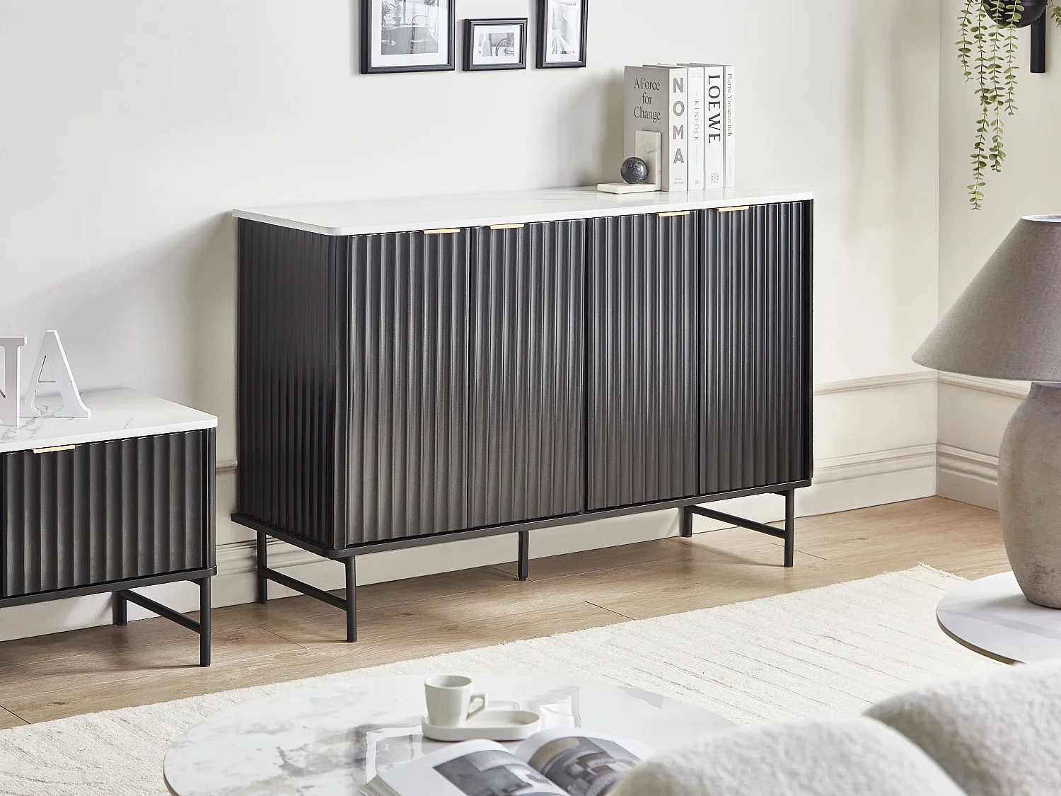 Dressoir met 4 deuren GLASTONBURY Marmer/zwart