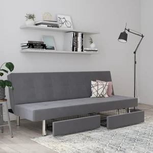 Erica | Futon met opbergruimte in lichtgrijs microvezel