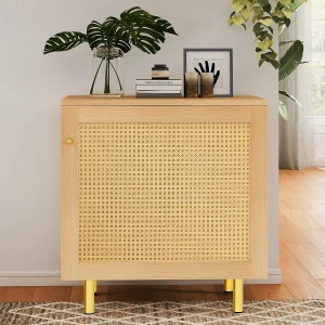 Dressoir met rotan deur – Natuurlijke houtlook 60 x 40 x 63 cm