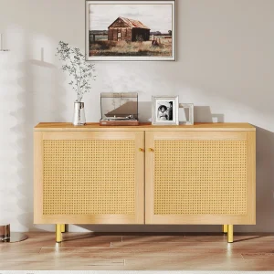 Dressoir van riet met 2 deuren – Natuurlijke houtlook 120 x 40 x 63 cm