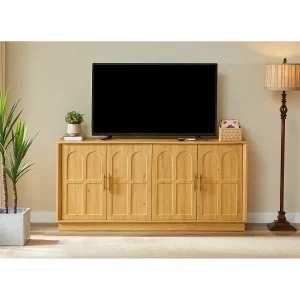 Dressoir van MDF, 169x40x80 cm, met 4 gebogen deuren – Houtkleur