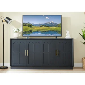 Dressoir van MDF 169x40x80 cm met 4 gebogen deuren – Zwart