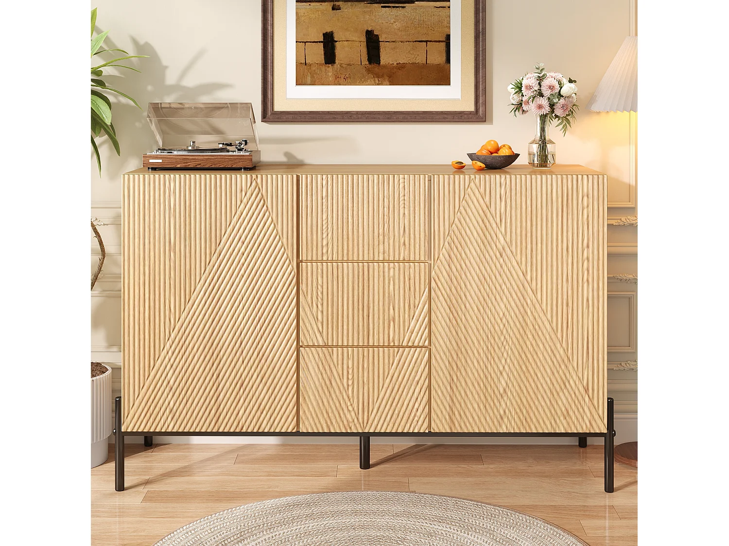 Dressoir met 2 deuren en 3 lades voor de woon-/eetkamer - Houtkleur