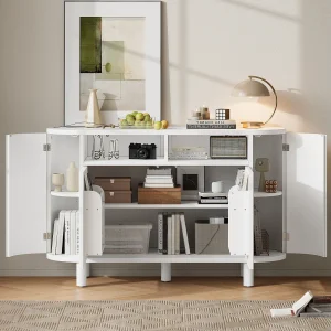 Dressoir met 4 deuren en open opbergruimte – Wit 120 x 38 x 77 cm Dressoir met 4 deuren en open opbergruimte – Wit 120 x 38 x 77 cm