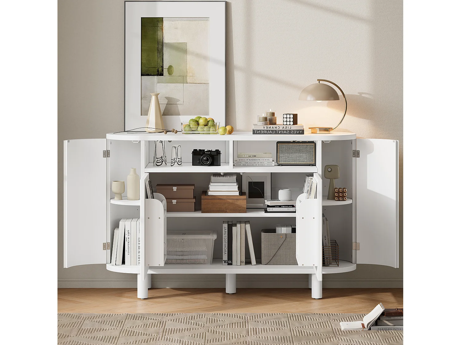Dressoir met 4 deuren en open opbergruimte - Wit 120 x 38 x 77 cm