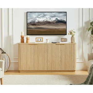 Dressoir met 4 deuren en verticale strepen – Houtkleur 160 x 40 x 80 cm Dressoir met 4 deuren en verticale strepen – Houtkleur 160 x 40 x 80 cm