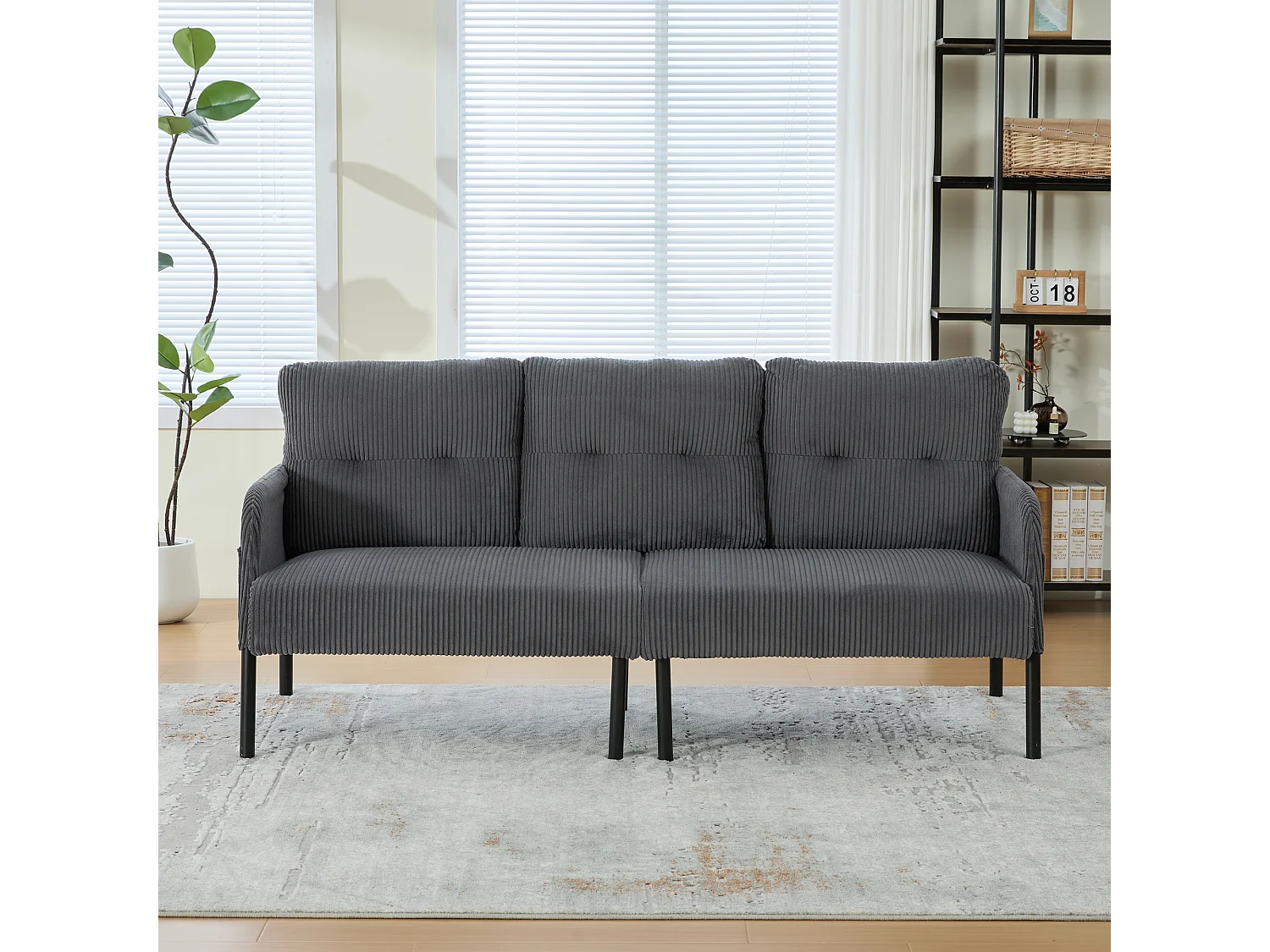 Driezitsbank in grijs corduroy - Metalen poten