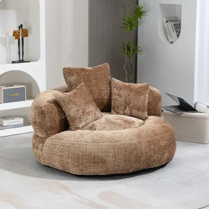 Duurzame luie bank met hoge rugleuning, 3 kussens, chenille, koffiekleur, voor binnen en buiten (108x108x52cm)