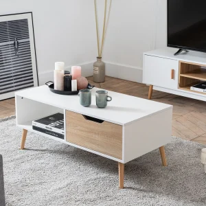 FREJA witte salontafel in scandinavische stijl met lade FREJA witte salontafel in scandinavische stijl met lade