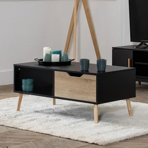 FREJA zwarte salontafel in scandinavische stijl met lade FREJA zwarte salontafel in scandinavische stijl met lade