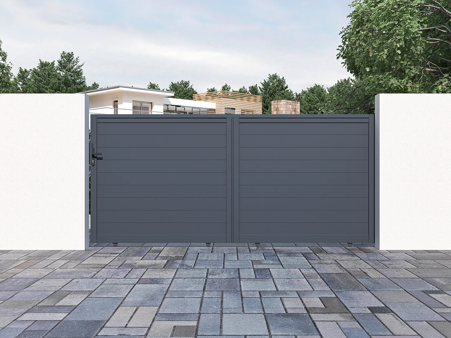Gemotoriseerde schuifpoort van aluminium NAZARIO antraciet - L374 x 165 cm - Koop nu online