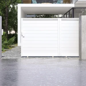 Elektrische schuifpoort van aluminium L374 x H180 cm wit – NAZARIO Elektrische schuifpoort van aluminium L374 x H180 cm wit – NAZARIO