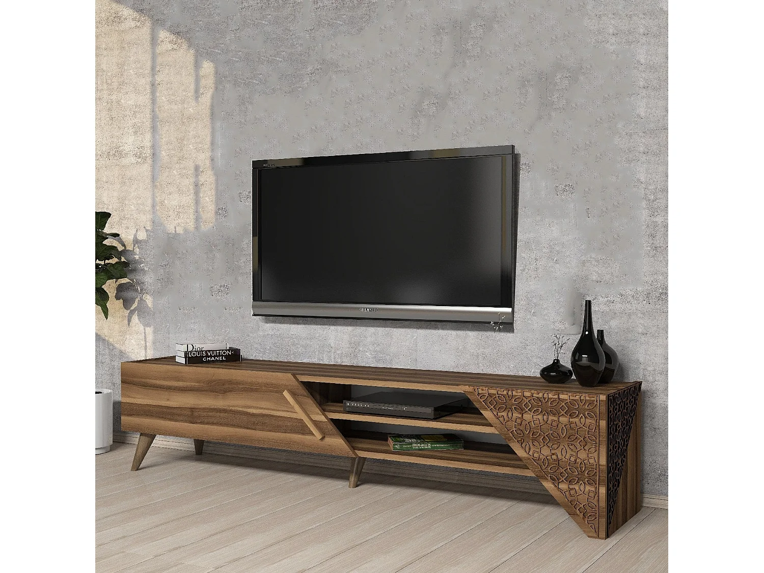 Elegante tv-standaard – 180 cm x 37 cm x 40 cm – walnoot – melamine gecoate spaanplaat