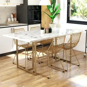 Eettafel in MDF wit marmer