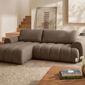 Converteerbare hoekbank links in taupe stof 4-zits FRIDORA Converteerbare hoekbank links in taupe stof 4-zits FRIDORA