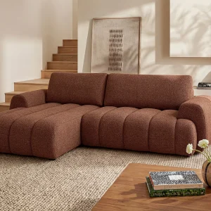Omkeerbare hoekbank links in terracotta stof voor 4 personen FRIDORA