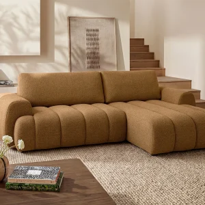 Rechter hoekslaapbank in mosterdgele stof voor 4 personen FRIDORA Rechter hoekslaapbank in mosterdgele stof voor 4 personen FRIDORA