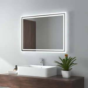 EMKE Badkamerspiegel LED 80x60cm anti-condens dubbele verlichting