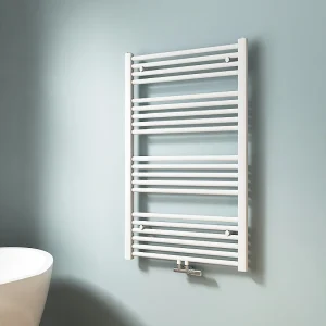 EMKE Handdoekradiator warm water wit 100 x 60 cm 498W midden en zijaansluiting EMKE Handdoekradiator warm water wit 100 x 60 cm 498W midden en zijaansluiting