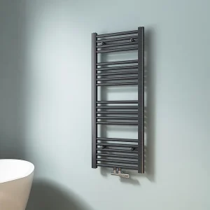 EMKE Handdoekradiator warm water antraciet 100 x 40 cm 356W midden en zijaansluiting EMKE Handdoekradiator warm water antraciet 100 x 40 cm 356W midden en zijaansluiting