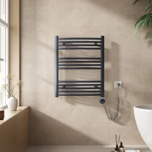 EMKE Elektrische handdoekradiator antraciet WiFi 75x60cm 300W IP44 thermostaat Tuya app smart life home