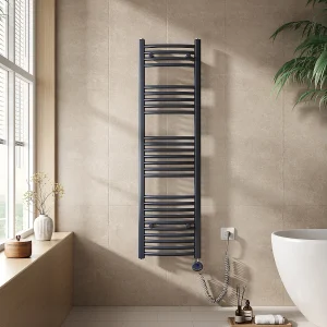 EMKE Elektrische handdoekradiator antraciet WiFi 140x40cm 500W IP44 thermostaat Tuya app smart life home