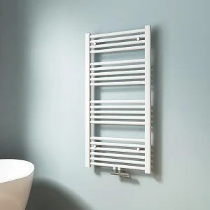 EMKE Handdoekradiator warm water wit 100 x 50 cm 427W midden en zijaansluiting EMKE Handdoekradiator warm water wit 100 x 50 cm 427W midden en zijaansluiting