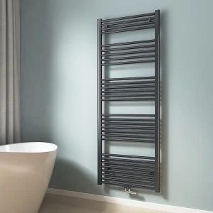 EMKE Handdoekradiator warm water antraciet 160 x 60 cm 761W midden en zijaansluiting EMKE Handdoekradiator warm water antraciet 160 x 60 cm 761W midden en zijaansluiting