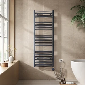 EMKE Elektrische handdoekradiator antraciet WiFi 140x50cm 600W IP44 thermostaat Tuya app smart life home