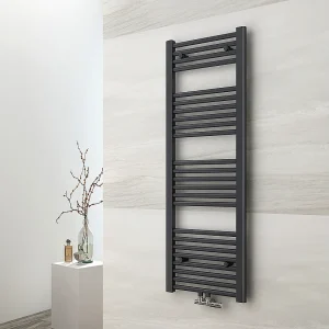 EMKE Handdoekradiator warm water antraciet 120 x 40 cm 427W midden en zijaansluiting EMKE Handdoekradiator warm water antraciet 120 x 40 cm 427W midden en zijaansluiting