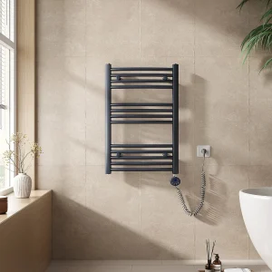 EMKE Elektrische handdoekradiator antraciet WiFi 75x50cm 300W IP44 thermostaat Tuya app smart life home
