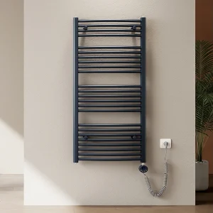 EMKE Elektrische handdoekradiator antraciet WiFi 120x40cm 500W IP44 thermostaat Tuya app smart life home