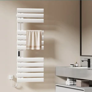 EMKE Elektrische handdoekradiator wit WiFi 130x50cm 440W carbon LCD-scherm app-bediening asymmetrisch