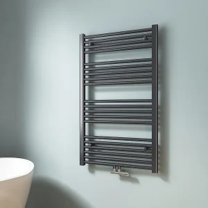 EMKE Handdoekradiator warm water antraciet 100 x 60 cm 498W midden en zijaansluiting EMKE Handdoekradiator warm water antraciet 100 x 60 cm 498W midden en zijaansluiting