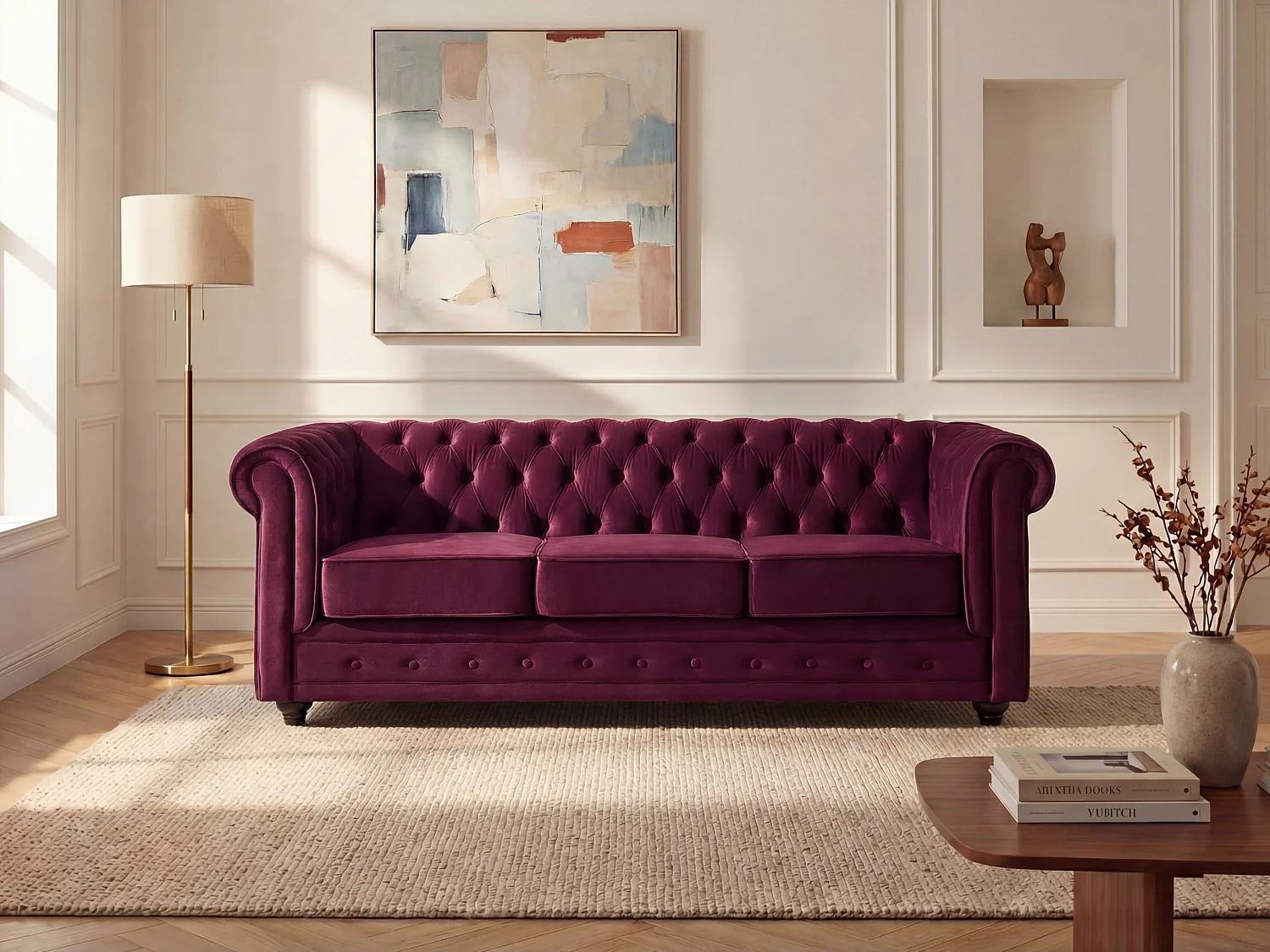 Driezitsbank CHESTERFIELD - Fluweel paars