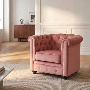 Fauteuil van fluweel CHESTERFIELD – pastel roze Fauteuil van fluweel CHESTERFIELD – pastel roze